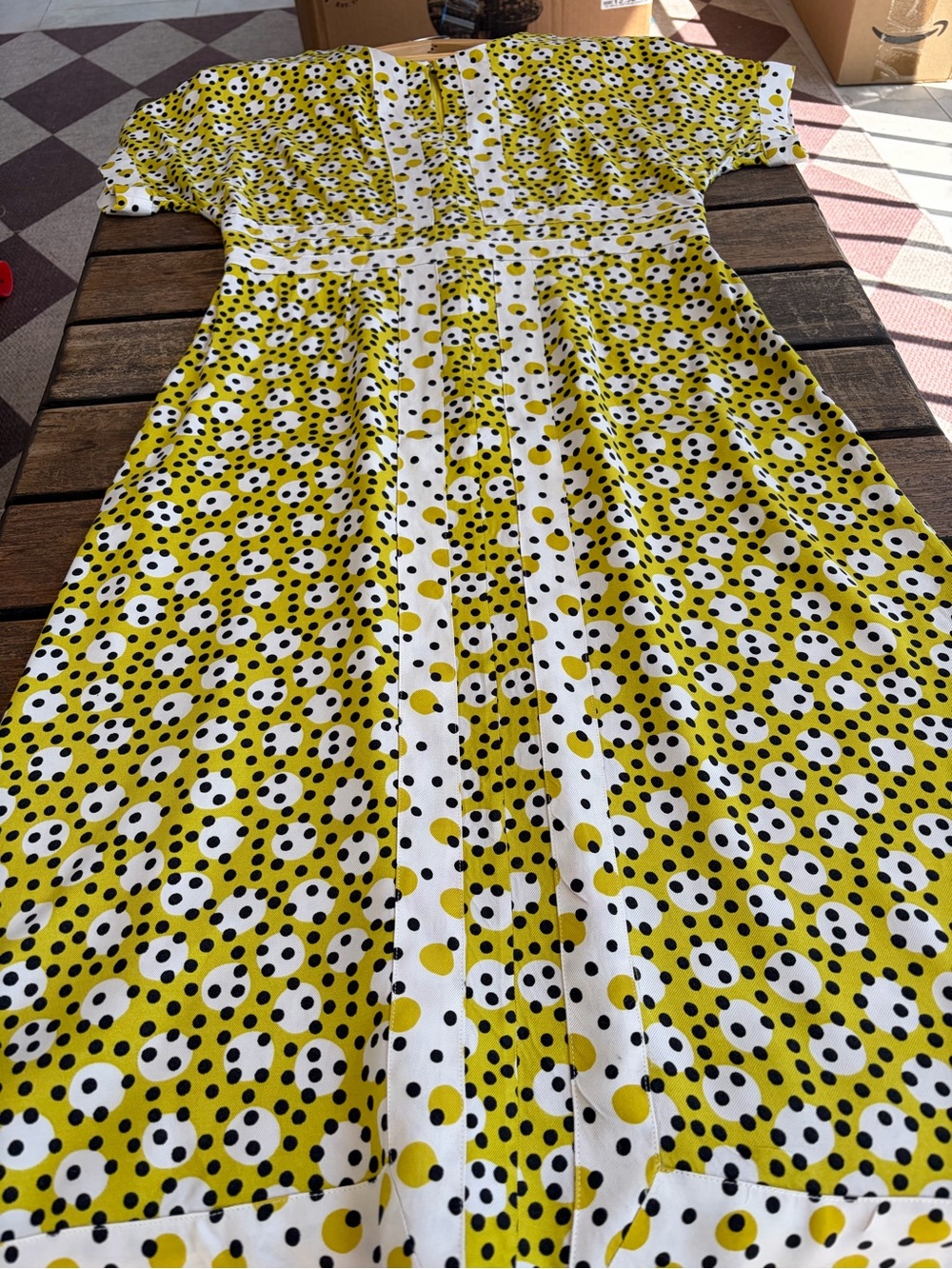BODEN Esmeralda Yellow Polka Dot Viscose Dress Slit Neck Retro UK 10R / US 6R - Picture 11 of 11